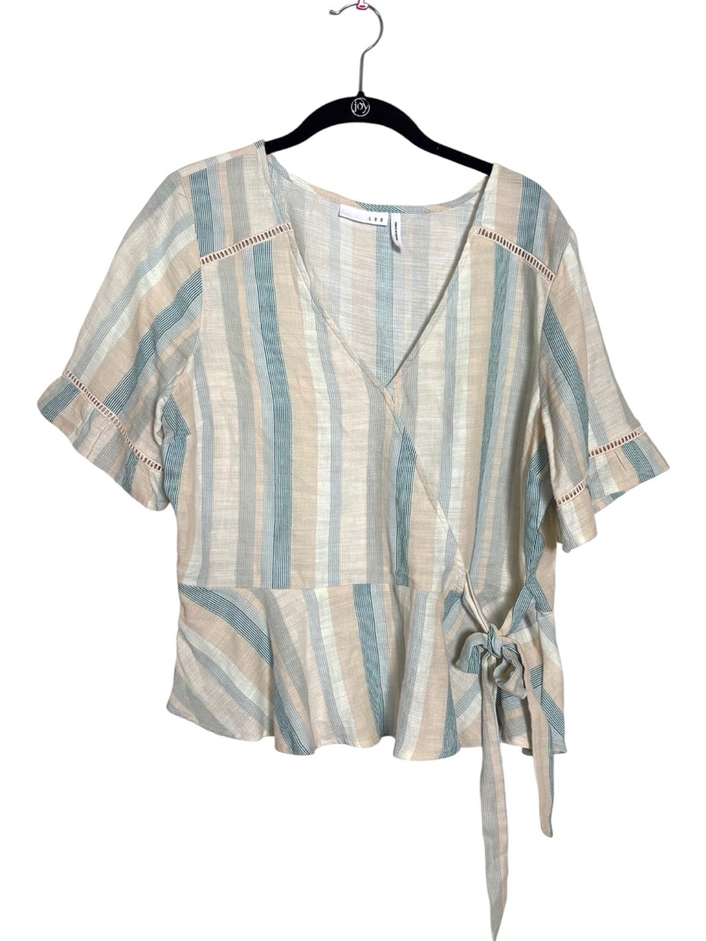 LUQ | Striped Wrap Peplum Blouse Blue & Cream | XL
